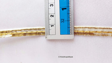 2mm Flanged Insertion Piping on 9mm Band, Silver Gold Fabric Trim